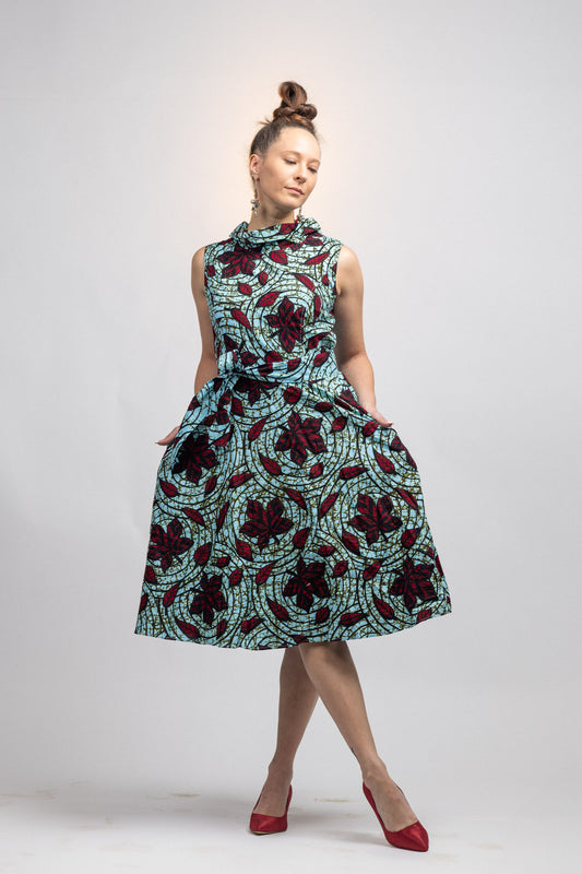 Jackie O dress- red leaf  print