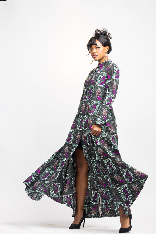 Maxi Shirt dress -Mamaga-2 peacock print