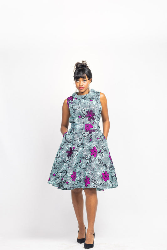 Jackie O dress- fuchsia vine print